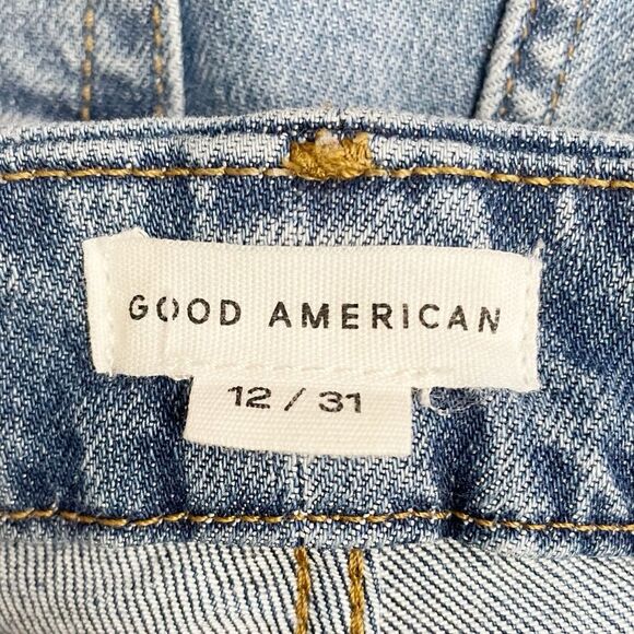 Good American Good Classic Fray Hem Jeans Medium Wash Straight Leg Size 31 | 12 - Picture 10 of 15